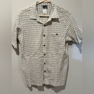 Patagonia Cream and Gray Plaid Button Down Shirt
